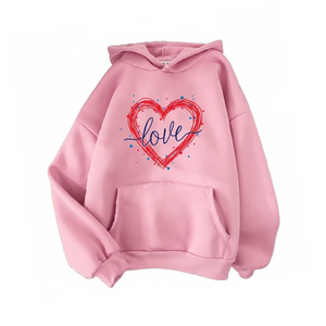 Sudadera con capucha rosa ligera de manga larga con estampado gráfico de corazón y amor, sudadera con capucha moderna con logo personalizado para mujer - Product Image 1