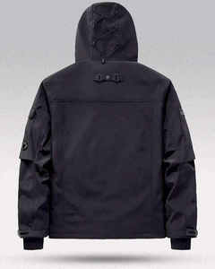 <b>Mens</b> Techwear <b>Jacket</b> Tactical Streetwear Windbreaker Waterproof Hooded Cyberpunk Cargo Utility Outwear Functional Urban Coat - Product Image 4