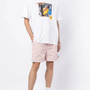 <b>Men's</b> <b>Pink</b> 100% Polyester Mid Waist Drawstring <b>Shorts</b> Side Stripe Casual Sport Style Breathable Oxford Fabric Windproof Quick - Product Image 2