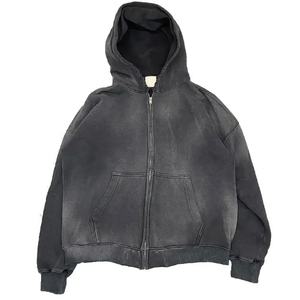 เสื้อฮู้ดซักแบบกรดมีซิปคู่สำหรับผู้ชายเสื้อมีฮู้ดผ้าคอตตอนผ้าฟลีซเทอร์รี่100% ออกแบบโลโก้ได้ตามต้องการ - Product Image 1