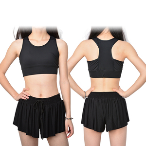 Soutien-gorge de sport noir pour femme avec fermeture élastique à taille mi-haute, short fluide en spandex respirant imprimé pour le yoga et l'entraînement en salle de sport - Product Image 1