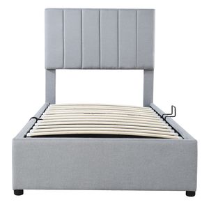 Gray Twin Size Upholstered <b>Platform</b> <b>Bed</b> <b>with</b> Hydraulic <b>Storage</b> System - Product Image 4