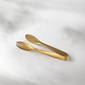 Luxury Gold Stainless Steel Salad Serving Tongs Fork Spoon Combo Matte Finish <b>Mini</b> Buffet Food Tongs for Hotel Restaurant Tongs - Product Image 1