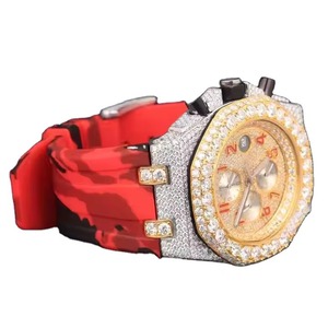 Montre de luxe en acier inoxydable et quartz avec moissanite, étanche 5 ATM, pour homme, style hip-hop glacé, haute qualité, personnalisable, 41 mm - Product Image 1