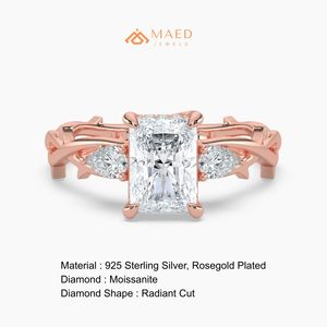 แหวนหมั้นทองคำ 14K โรสโกลด์ ประดับมอสซาไนต์ทรงเอเมอรัลด์ วินเทจ สำหรับเจ้าสาว ของขวัญงานแต่งงานสำหรับเธอ สหรัฐอเมริกา - Product Image 6