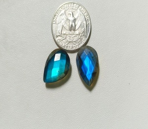 Pear Briolette Labradorite Cabochon Blue <b>Fire</b> Faceted Crystal Loose <b>Gem</b> Pair For Handmade Pendant Jewelry 13x18mm - Product Image 1