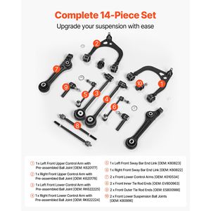 Kit de bras de suspension OEM avant supérieur et inférieur gauche et droit pour Chrysler 300 RWD 2011-2017, compatible 2011-2017 - Product Image 3