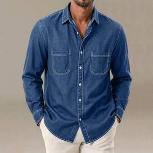 Camisa de Mezclilla para Hombre, Estilo Único, Ropa de Verano, Textura Suave, Camiseta Ajustable, Venta al Por Mayor, Jeans de Mezclilla de Algodón Personalizados OEM - Product Image 3