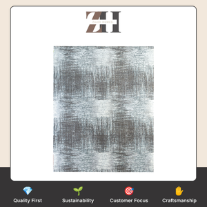 Tapis rectangulaire en laine et soie de bambou noué à la main, non teint, blanc et gris anthracite, tapis de sol haut de gamme fait main et tissé à la main - Product Image 6