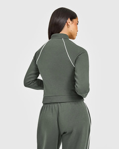 Survêtements pour femmes en deux pièces, couleur kaki foncé, avec logo personnalisé OEM, bordures contrastées, respirants, vêtements de sport pour femmes - Product Image 2