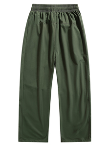 Pantalones Paracaídas Verdes de Pierna Recta con Raya Lateral, Cintura con Cordón, Secado Rápido, Poliéster, Casuales, Largos, Color Sólido - Product Image 2
