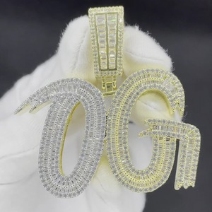 Breloques Lettres OG en Argent 925, Taille Ronde Brillante, Micro-Sertissage à Griffes, Plaqué Rhodium, Bijoux Unisexe Hiphop - Product Image 4