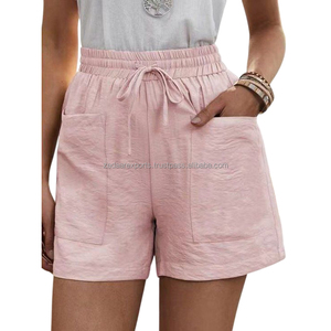 Short ample taille haute en mélange de lin chaud pour femmes pour l'été Sensation confortable avec tissu respirant pour les vacances - Product Image 1