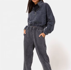 Sudadera con Capucha GEO BROTHERS Personalizada para Mujer, Estilo Casual de Otoño, para Gimnasio, de Algodón y Felpa, Lavado Ácido, con Cierre de Cremallera 1/4, 280g - Product Image 3