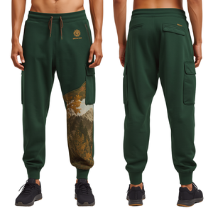 Pantalon de luxe pour homme, style forestier, avec motif graphique brodé de qualité supérieure et construction en coton épais - Product Image 1