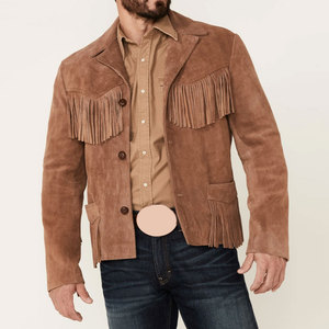 Men's Genuine <b>Suede</b> Leather Fringe Winter <b>Jacket</b> Premium Quality Plain Dyed Finish Full Size Range Custom OEM Wholesale - Product Image 1