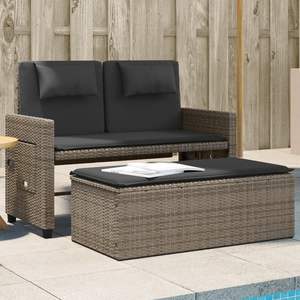 Banc de patio inclinable en poly rotin gris avec coussins - Product Image 1