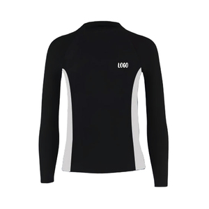 Haut de bain unisexe à manches longues respirant, color-block noir et blanc, anti-UV, 100 % polyester, t-shirt de compression pour adulte - Product Image 1