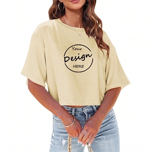 Camisetas Cortas de Algodón para Mujer al por Mayor, de Alta Calidad y Precio Económico, Cuello Redondo, Básicas, Lisas, Personalizables - Product Image 1