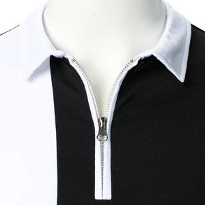Polo de Hombre con Cierre y Bloques de Color, Manga Corta, Diseño Sólido de Punto, Corte Regular, Negro y Blanco - Product Image 5