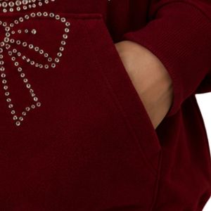 Sweat à capuche oversize pour femme en molleton de coton premium, motif lapin en strass bordeaux, décontracté, hiver, personnalisé - Product Image 3