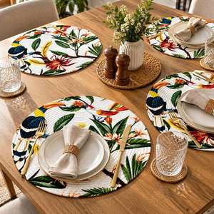 Wholesale Polyester Round Placemat 36cm <b>Tropical</b> Bird Floral Print Dining Table Mat Home <b>Decor</b> - Product Image 6
