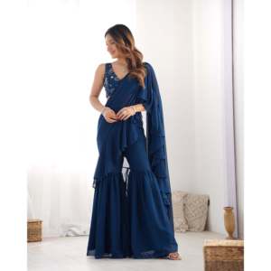 Designer Ready-to-Wear Sharara <b>Saree</b> for Weddings and Parties - Product Image 4