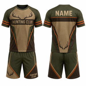 Ensemble chemise à manches courtes et short pour homme Hunting Club, imprimé floral par sublimation, polyester respirant, tenue d'extérieur estivale, avec fermeture frontale - Product Image 1
