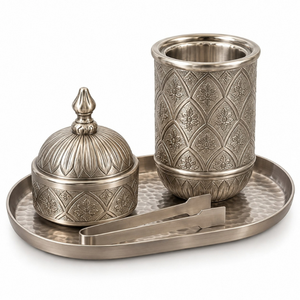 Juego de quemadores de incienso de metal, hierro y acero inoxidable |   Bandeja Porta Incienso Árabe Grabada, Decoración Aromática Islámica para el Hogar y Hoteles, Regalo - Product Image 1