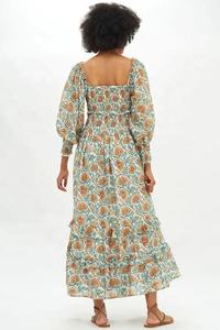 New Design Indian Block Print <b>Dress</b> Floral Print Square Collar <b>Short</b> Sleeve Cotton Long Maxi <b>Dress</b> <b>Dress</b> for <b>Summer</b> Favour - Product Image 5