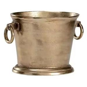 Seau à glace vintage en aluminium doré avec poignées en anneau, refroidisseur à vin de luxe, bac à boissons pour bar et fêtes - Product Image 1