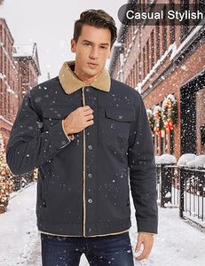 Mens Button Front <b>Jacket</b> Faux Shearling Collar Casual <b>Winter</b> Style - Product Image 5
