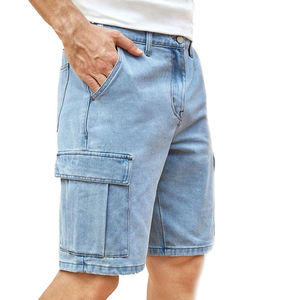 Shorts en jean décontractés pour homme 2026, bleu clair délavé, respirants, coupe droite vintage, boutonnés, effet usé et délavé soleil - Product Image 1