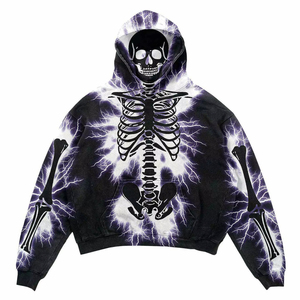 Premium Custom <b>Men's</b> Oversized Hoodie Green Skeleton Dripping Print Streetwear Regular Sleeve Knitted Cotton Autumn Wear Hoodie - Product Image 5