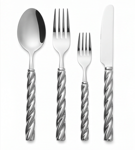 Ensemble de couverts plaqués argent en acier inoxydable avec manche torsadé, parfaits pour les mariages élégants et les événements gastronomiques - Product Image 1