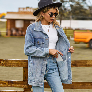 Chaqueta vaquera larga para mujer, estilo oversized, con cuello vuelto, botones y bolsillos con parches, ropa exterior informal para primavera - Product Image 3