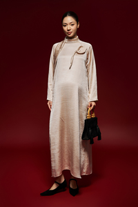 Vestidos Midi Elegantes de Cintura Holgada, Manga Regular, Cuello Alto, Mezcla de Seda Tejida, Rayas Transpirables, para Uso Diario, ODM OEM - Product Image 2