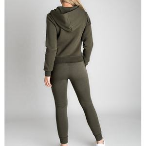 ชุดวอร์มผ้าฝ้าย100% พรีเมี่ยมสำหรับผู้หญิงมีฮู้ดและกางเกงขาสั้นชุดสองชิ้นซิปมีกระเป๋าสองกระเป๋าใส่สบาย - Product Image 2