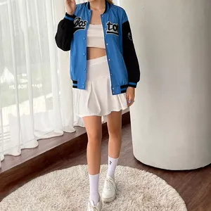 เสื้อแจ็คเก็ตเบสบอลวิทยาลัยสไตล์วินเทจผ้าฝ้ายแบบกำหนดเอง ตกแต่งกระดุม ระบายอากาศได้ดี แห้งเร็ว เหมาะสำหรับฤดูหนาว สำหรับผู้หญิง - Product Image 3