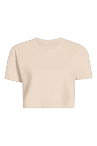Women's Cream <b>Cropped</b> T-Shirt Short Sleeve Crew Neck Loose Fit Casual Solid Color 100% Cotton Jersey Spring Summer <b>Top</b> - Product Image 5