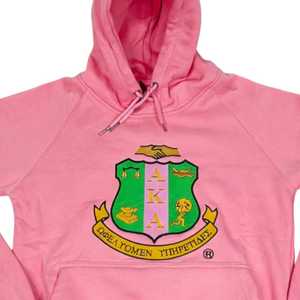 AKA เสื้อฮู้ดสีชมพูพรีเมี่ยมสำหรับผู้หญิง ปักลายตัวอักษรกรีก เสื้อพูลโอเวอร์ผ้าฟลีซเนื้อนุ่ม สวมใส่สบาย มีสไตล์ - Product Image 4