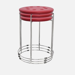Taburete Redondo Rojo Moderno con Estructura de Acero Inoxidable para Cocina, Uso Interior, Mueble Decorativo Resistente - Product Image 3