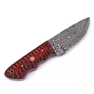 Couteau de chasse compact haut de gamme pour la survie en extérieur, en acier Damas, type Bull Cutter, couteau de cowboy avec étui en cuir - Product Image 4