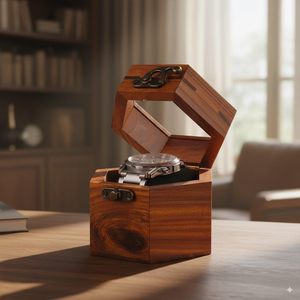 DECOR N UTILITY CRAFT Rosewood Rectangle Watch Box Single <b>Display</b> <b>Case</b> Handmade Polished Chain Closure Storage Men Vintage - Product Image 2