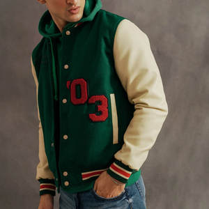 Chaqueta Letterman para hombre de bajo precio y alta calidad, de secado rápido, con parches bordados en grandes cantidades, estilo universitario. - Product Image 2