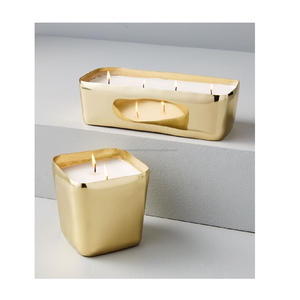 Pot de stockage de cire parfumée forme carrée et rectangulaire avec fournitures décoratives de restaurant de mariage à la maison plaquées or OEM disponible - Product Image 1