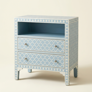 Table de chevet moderne en os incrusté, design treillis marocain, pour appartement, chambre à coucher, mobilier de maison par VIKIS ARTS - Product Image 1