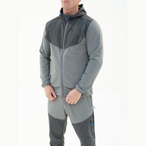 Survêtement gris pour homme avec blocs de couleur, capuche et fermeture éclair intégrale, poches latérales, coupe classique, tenue sportive d'automne - Product Image 6