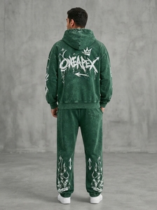 Ensemble de survêtement homme oversize vert délavé à l'acide, en coton épais, style streetwear, avec sweat à capuche et pantalon de jogging assorti, vêtements personnalisés - Product Image 2