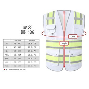 Gilet réfléchissant haute visibilité sans manches, vêtements de travail, fermeture éclair avec poches, couleur jaune fluorescent et blanc - Product Image 4
